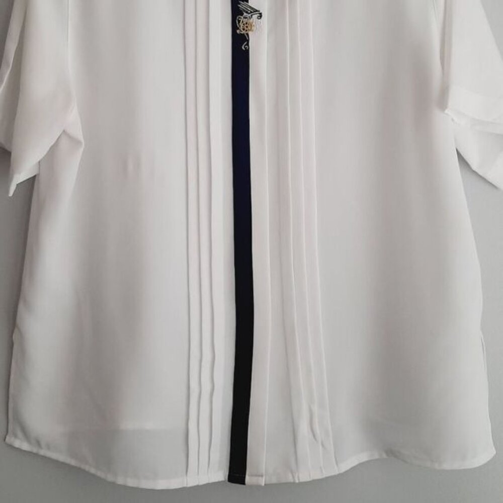 Vintage ANTONELLA Semi-Sheer Short Sleeve Button Down Blouse White Sz 12 P Flaw - Picture 3 of 15